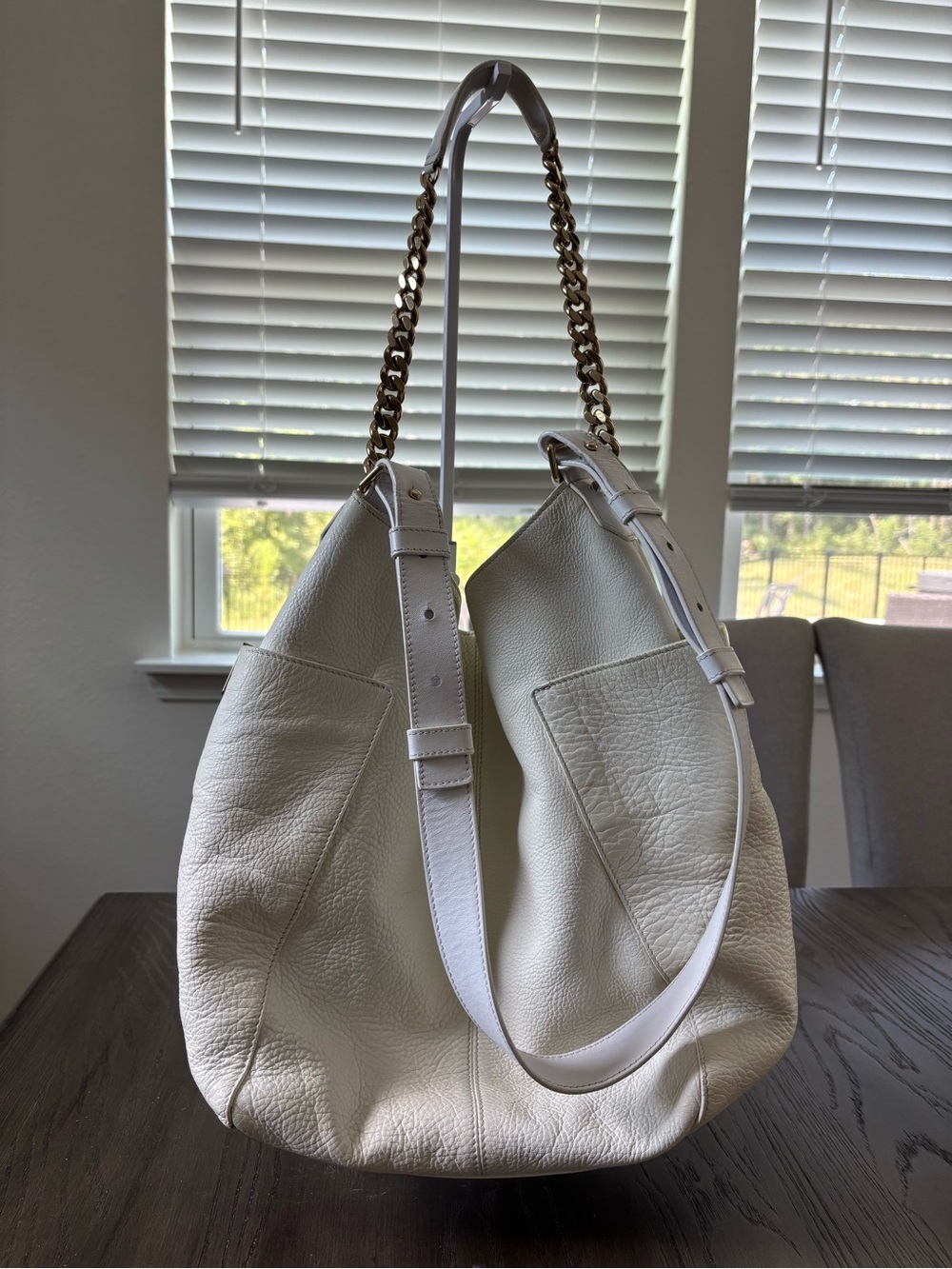 Jimmy Choo Cream and white Leather Shoulder Bag with Gold Chain Accent
